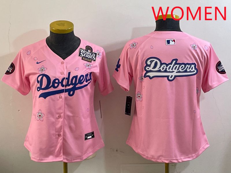 Women Los Angeles Dodgers Blank Pink Sakura Edition 2025 Nike MLB Jersey style 15->women mlb jersey->Women Jersey